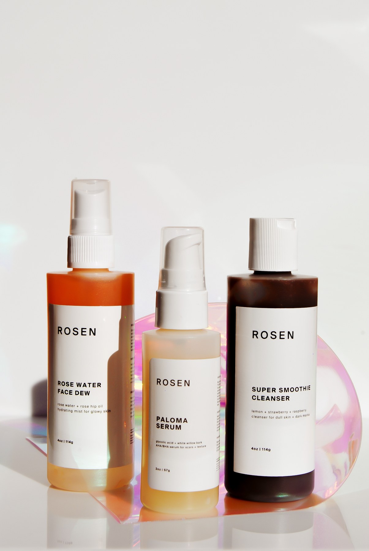 ROSEN Skincare cleansers grouped together.
